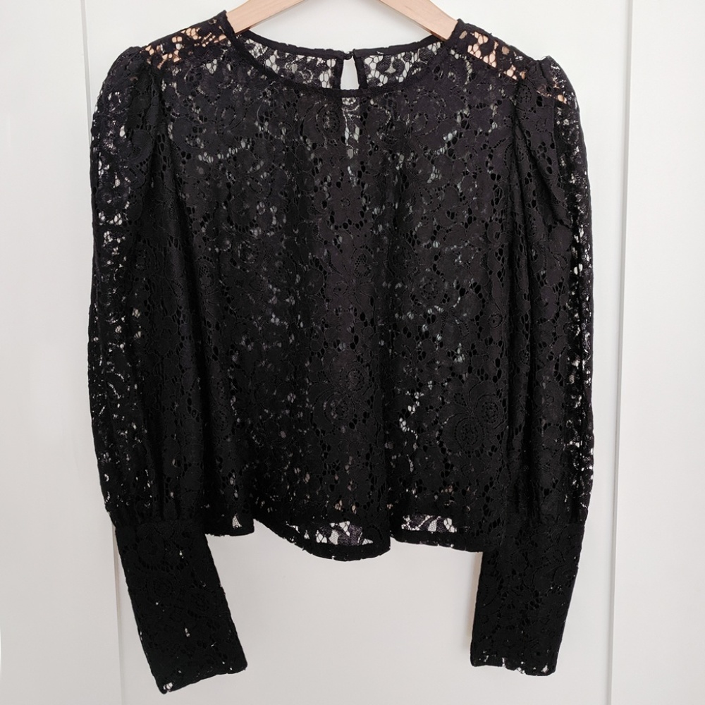 Mango Puff Sleeve Lace Blouse - M